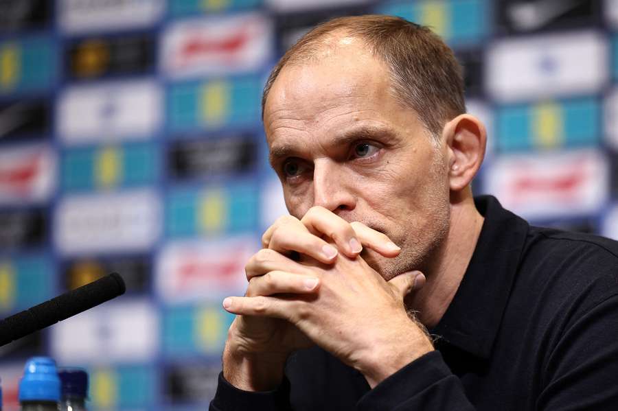 Thomas Tuchel reacts during a press conference Thomas Tuchel reacts during a press conference
