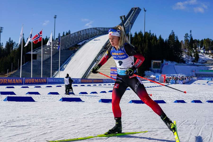 Norway's Tiril Eckhoff in action during the women's 7.5km sprint in Norway
