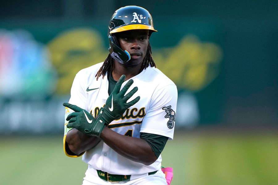 Athletics Lawrence Butler celebrating after a home run (2024)