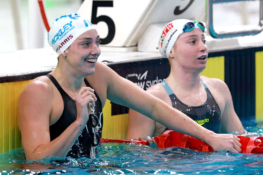 Mollie O'Callaghan and Meg Harris react after they secured Commonwealth Games qualification. Mollie O'Callaghan and Meg Harris react after they secured Commonwealth Games qualification.