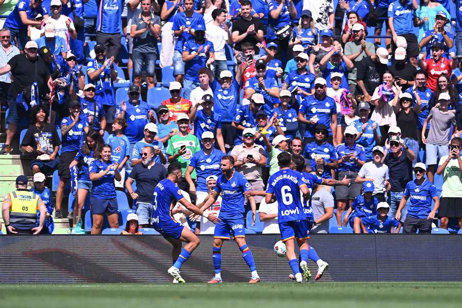 El Getafe celebra un gol