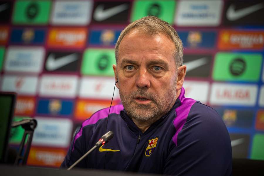 Hansi Flick, durante la rueda de prensa previa a la visita del Rayo Vallecano Hansi Flick, durante la rueda de prensa previa a la visita del Rayo Vallecano