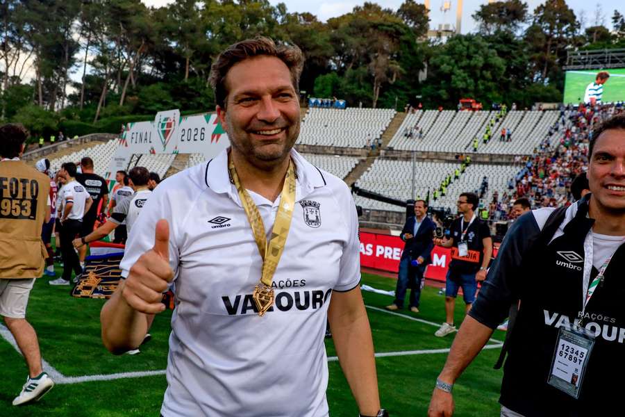 Luís Tralhão, treinador do Torreense, no Estádio Nacional após a conquista da Taça de Portugal