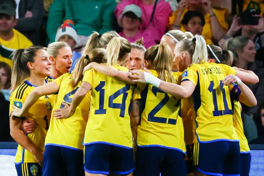 Sweden celebrate their second goal