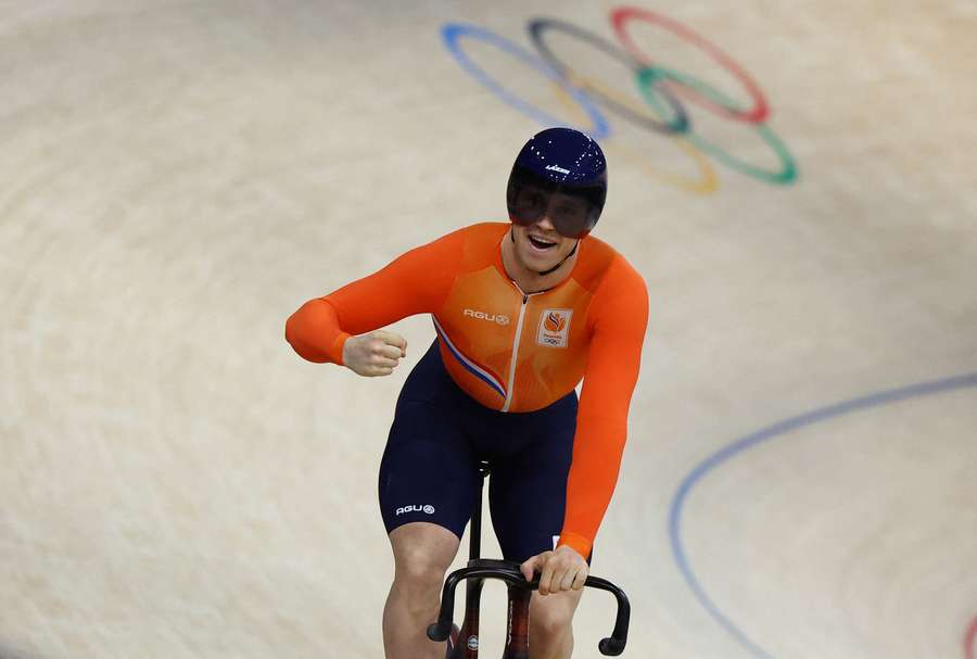 Harrie Lavreysen of the Netherlands reacts