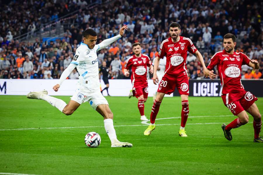 Mason Greenwood contra o Brest no final de abril.