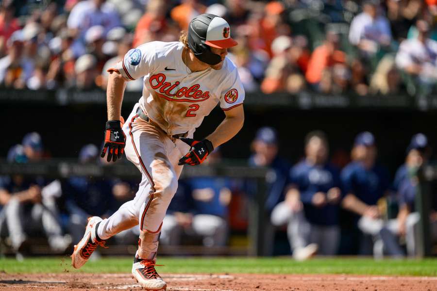 Baltimore Orioles shortstop Gunnar Henderson hits a single during the seventh inning against the Tampa Bay Rays