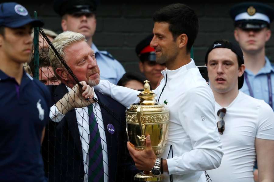 Becker congrtulates Djokovic after his Wimbledon win in 2019