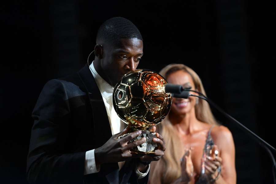 Ousmane Dembele with the Ballon d'Or