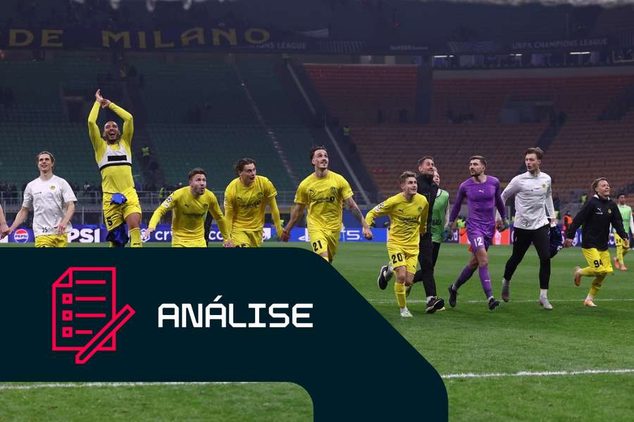 Jogadores do Bodo/Glimt celebram após vencerem o seu duelo frente ao Inter