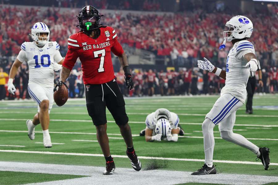 Texas Tech's Terrance Carter Jr. celebrates a touchdown during 2025 Big 12 Championship