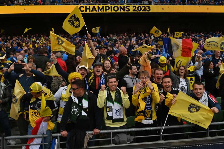 La Rochelle's fans celebrate at the end of the European Champions Cup final