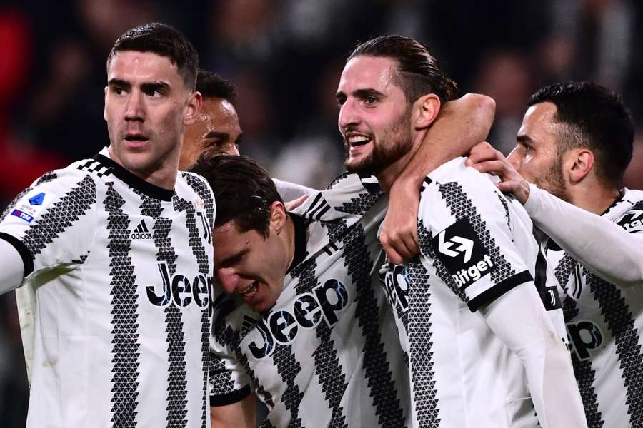 Juventus' French midfielder Adrien Rabiot celebrates after opening the scoring against Fiorentina