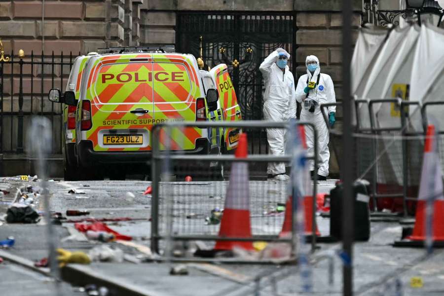 Police forensics officers were pictured at the scene of the incident on Water Street in Liverpool on Monday