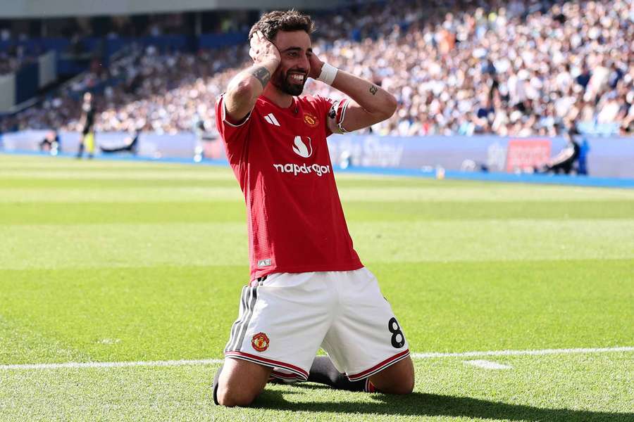 Fernandes celebrates during Manchester United's 3-0 win over Brighton Fernandes celebrates during Manchester United's 3-0 win over Brighton