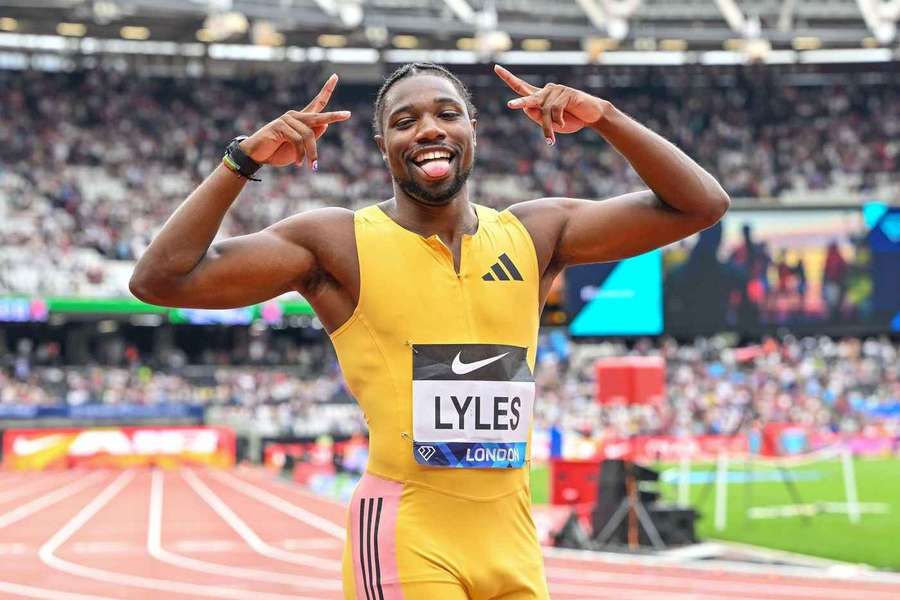 Noah Lyles beim Jubel nach dem Wettkampf.