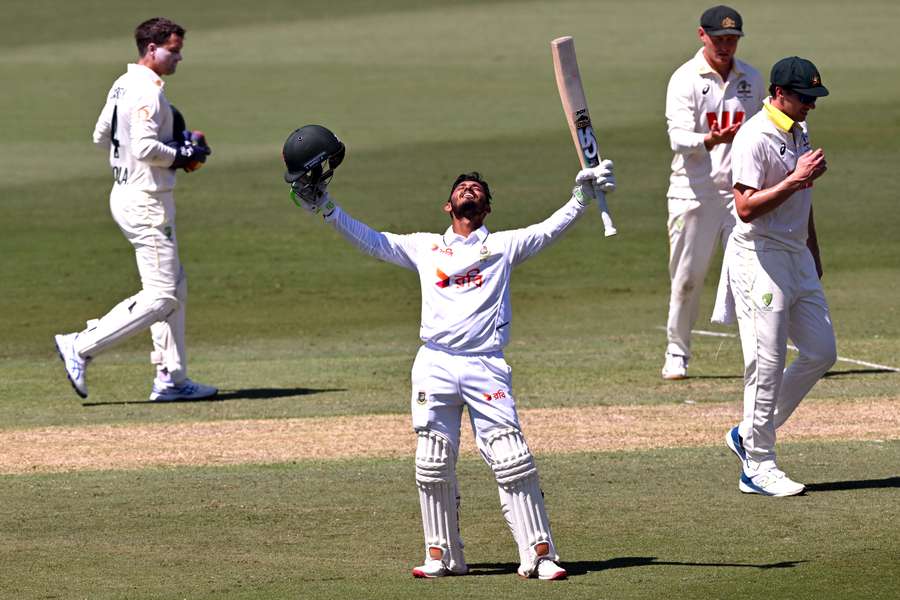 Tanzid Hasan celebrates his historic century against Australia in Darwin. Tanzid Hasan celebrates his historic century against Australia in Darwin.