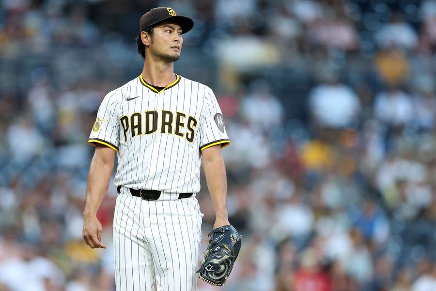 San Diego Padres starting pitcher Yu Darvish reacts during a game