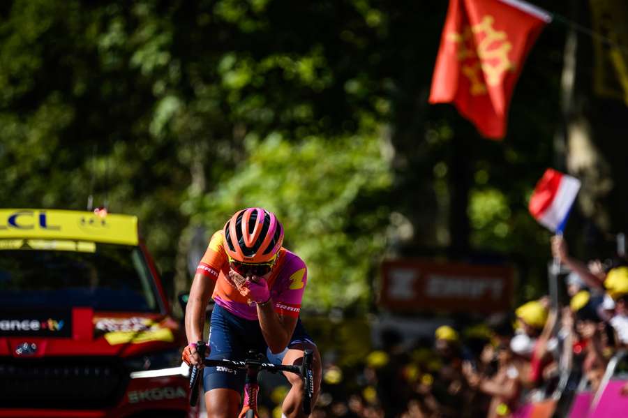 Bauernfeind in shock as she crosses the finish line