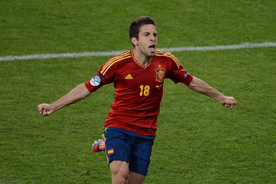 Jordi Alba celebra su gol ante Italia en la final de la Eurocopa 2012