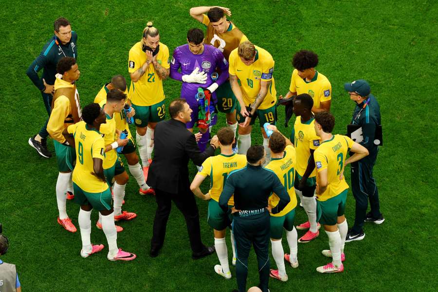 Australia coach Tony Popovic gives instructions to players ahead of the second half of extra time against Egypt. Australia coach Tony Popovic gives instructions to players ahead of the second half of extra time against Egypt.