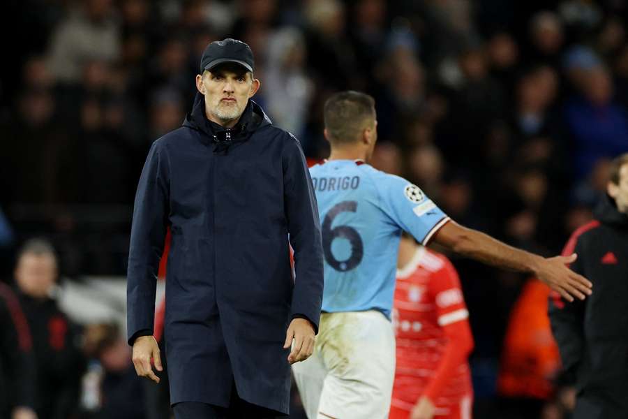 Bayern Munich head coach Thomas Tuchel looks dejected after Tuesday's defeat to Manchester City in the Champions League