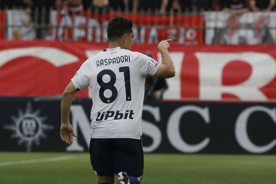 Raspadori celebrates his goal