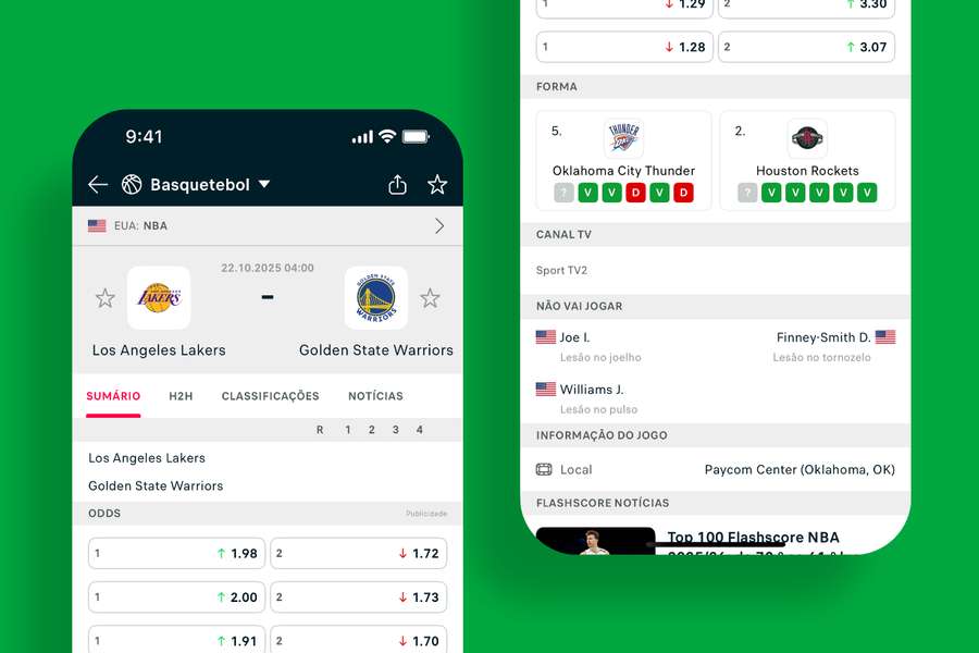 Resumo do jogo com alterações das odds