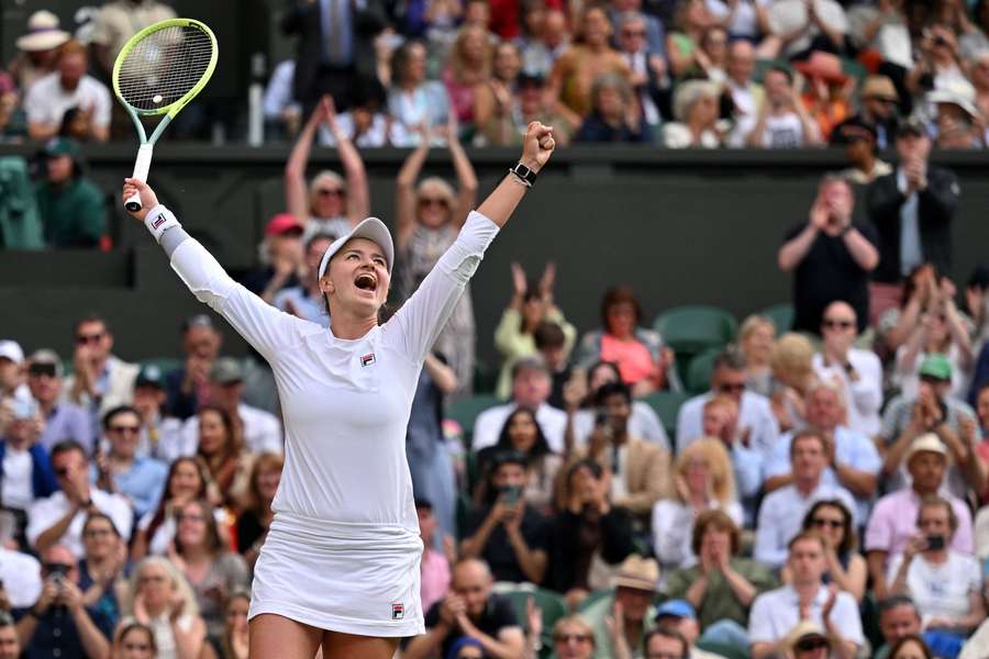 Krejcikova celebrates after winning her semi-final