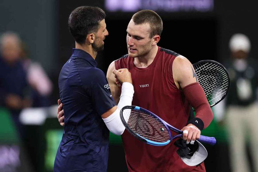 Novak Djokovic congratulates Jack Draper at Indian Wells.