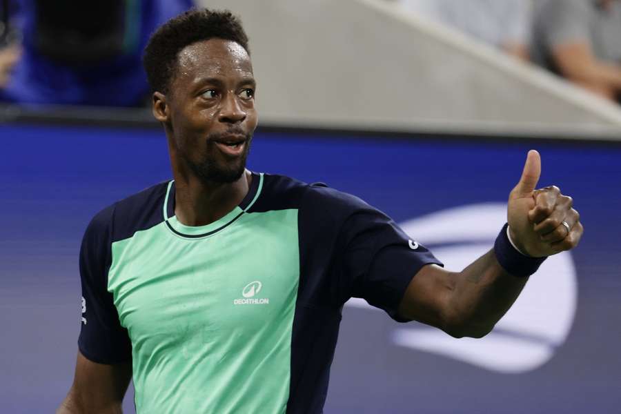 Gael Monfils gestures during first round of 2026 US Open