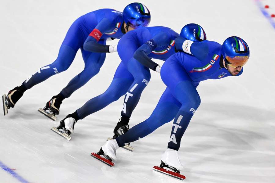 Davide Ghiotto, Michele Malfatti et Andrea Giovannini en action lors de la poursuite par équipes