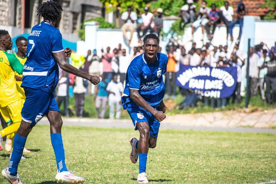 Dennis Mabeya celebrate putting Mombasa United ahead