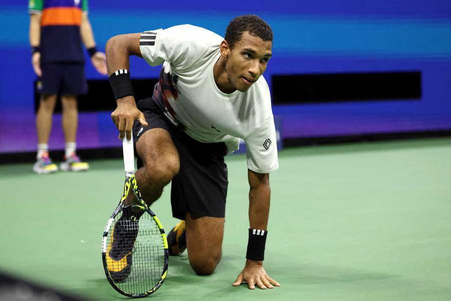 Canada's Felix Auger-Aliassime reacts during his semi-final match against Italy's Jannik Sinner