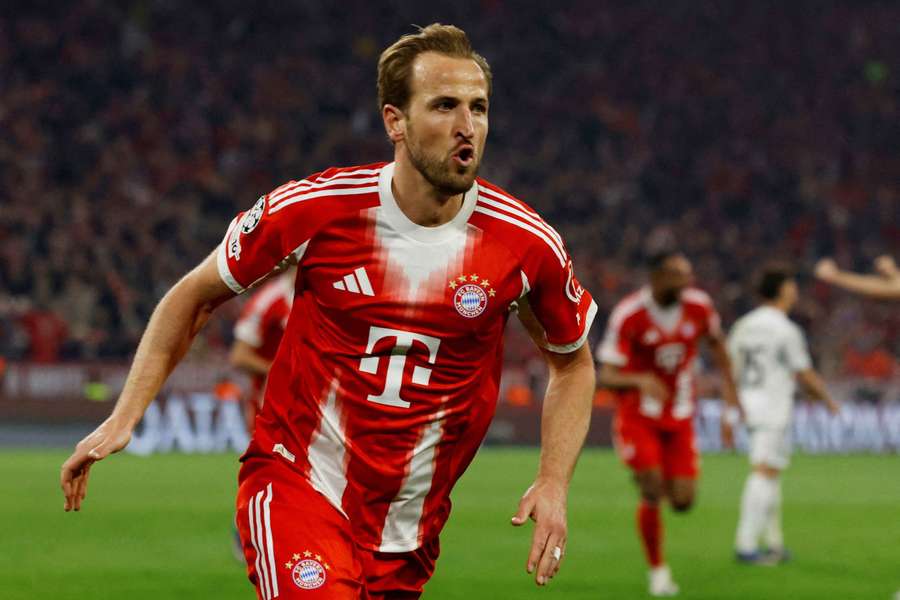 Bayern Munich's Harry Kane celebrates scoring their second goal 