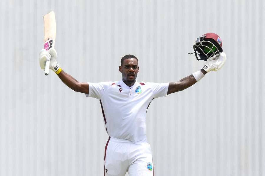 West Indian all-rounder Justin Greaves celebrates his century against Sri Lanka. West Indian all-rounder Justin Greaves celebrates his century against Sri Lanka.