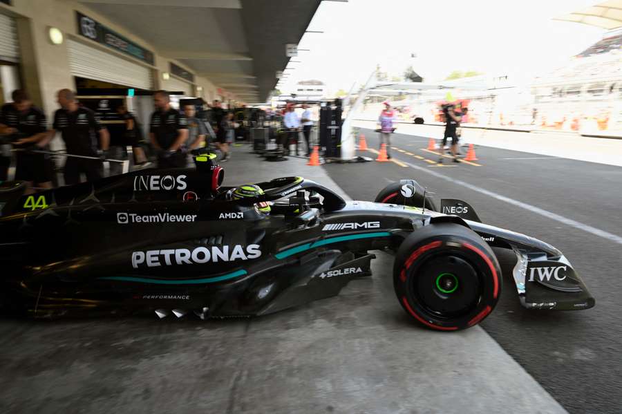 Hamilton leaves the pits in Mexico