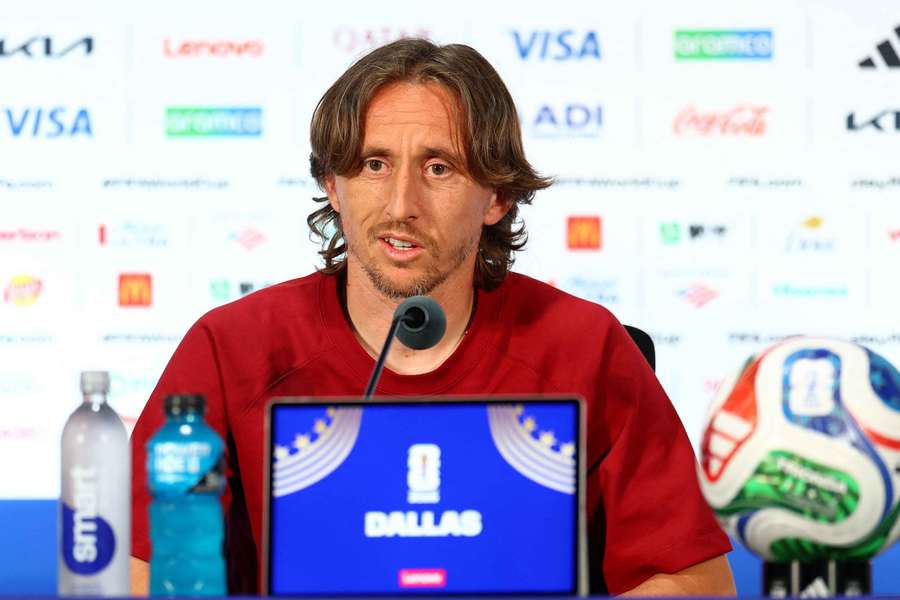 Modric speaks to the media at the World Cup