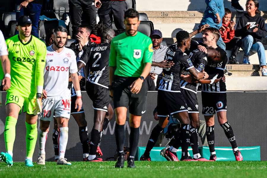 Angers celebrate just their 23rd goal of the season