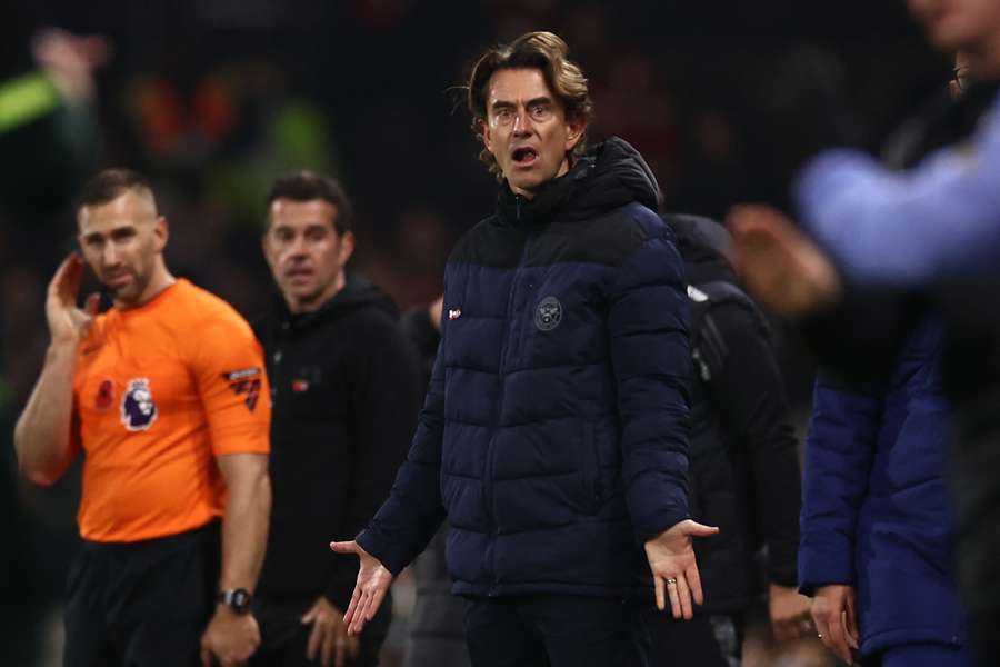 Brentford head coach Thomas Frank gestures on the touchline