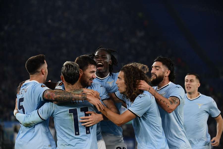 Lazio celebrate their opening goal of the game