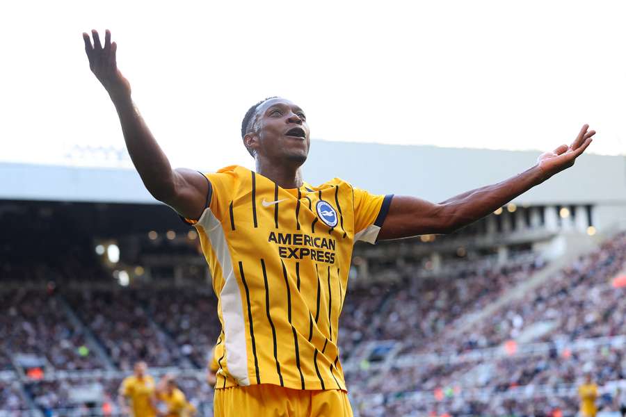 Danny Welbeck celebrates scoring Brighton's match-winning goal against Newcastle