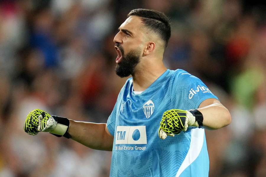 Giorgi Mamardashvili of Valencia CF celebrates