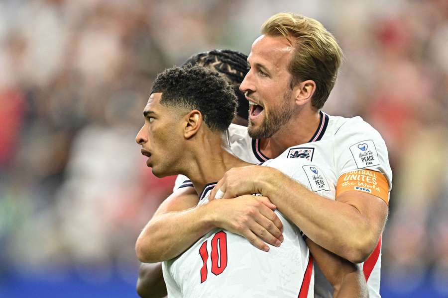 England's Bellingham (L) and Kane celebrate England's Bellingham (L) and Kane celebrate