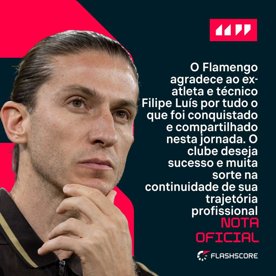 Flamengo comunicou desligamento de Filipe Luís em comunicado à imprensa