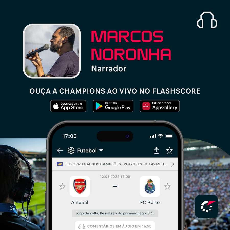 Flashscore transmite Arsenal x Porto com narração ao vivo