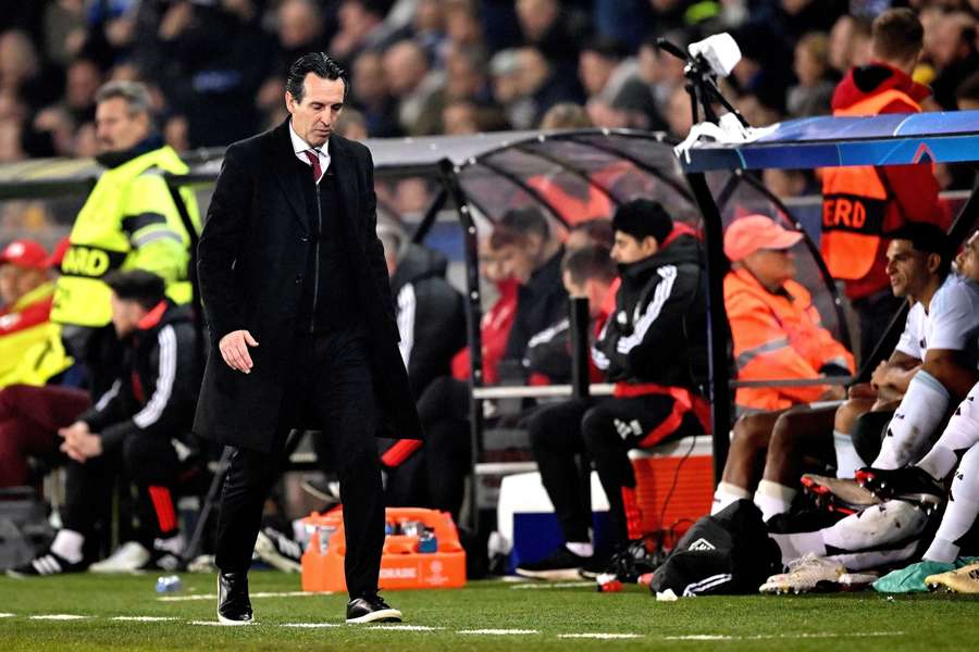 Unai Emery during the UEFA Champions League match between Club Brugge and Aston Villa