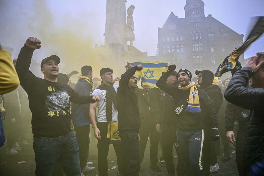 Fans of Maccabi Tel Aviv stage a pro-Israel demonstration at the Dam Square