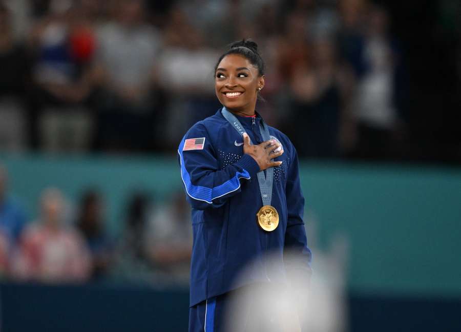 Biles celebrates