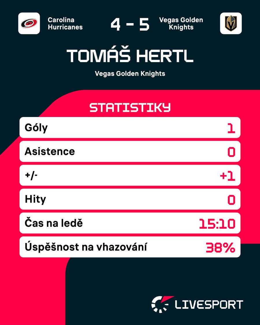 Hertl a jeho zápasové statistiky.